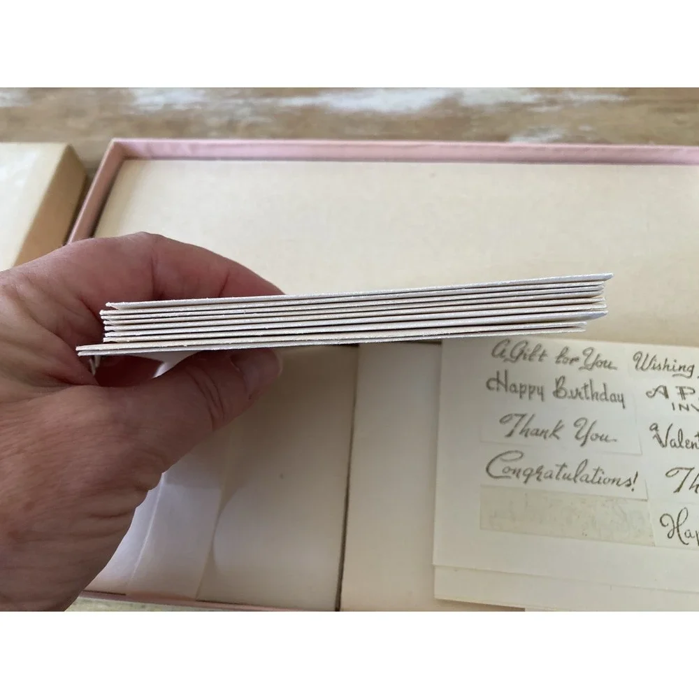 Vintage stationery Twilight Rose note paper gummed captions pink brown 1950's